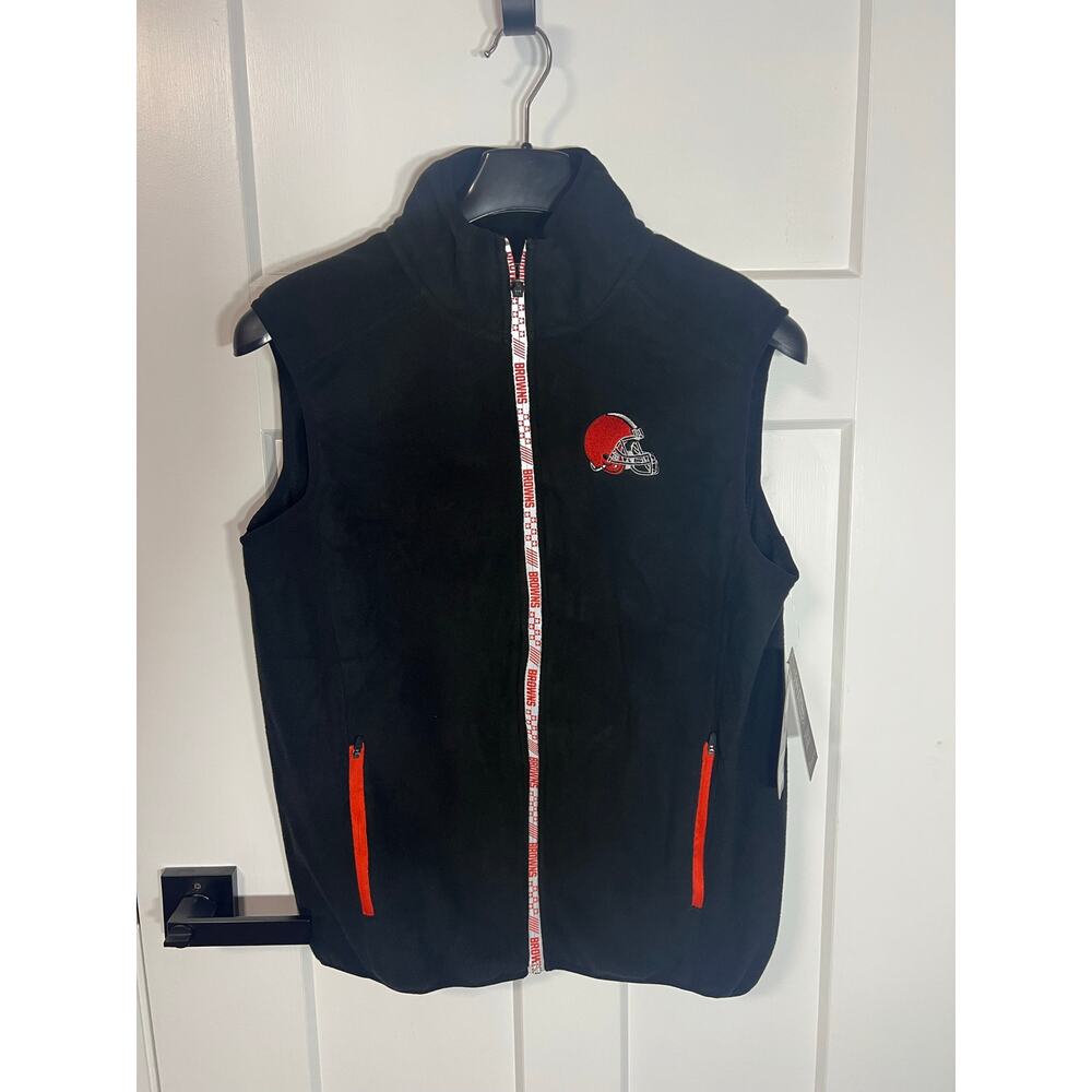 NEW Cleveland Browns Full-Zip‎ Fleece Vest Black NFL Collection NWT Men Medium - Picture 3 of 8